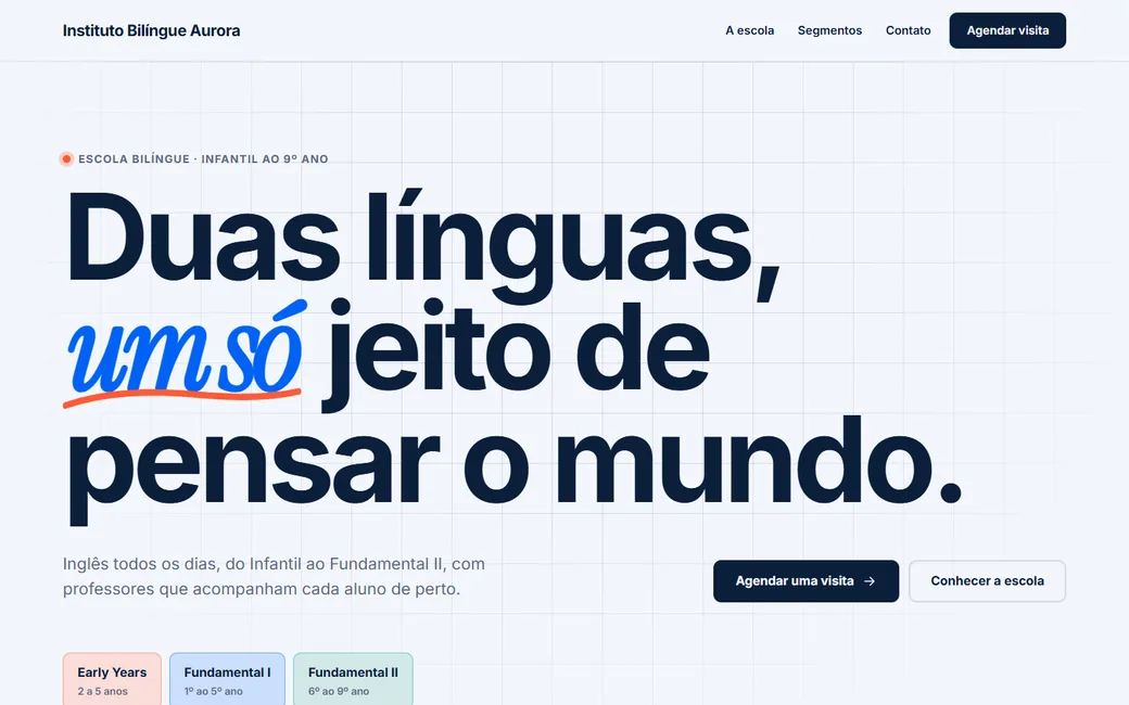 Exemplo de site: Instituto Bilíngue Aurora (escola fictícia)