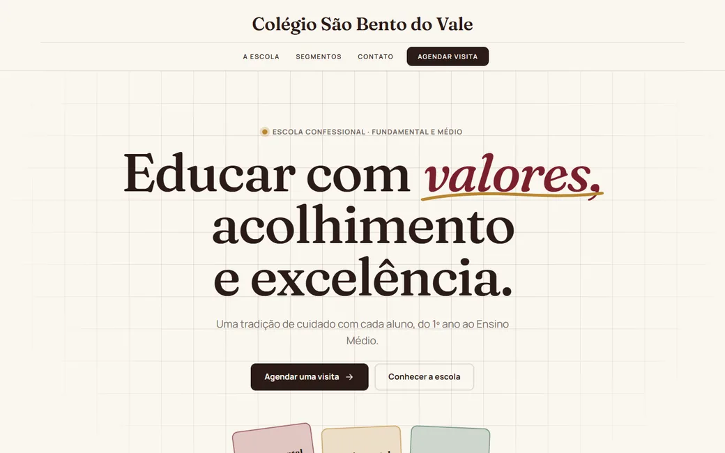 Exemplo de site: Colégio São Bento do Vale (escola fictícia)
